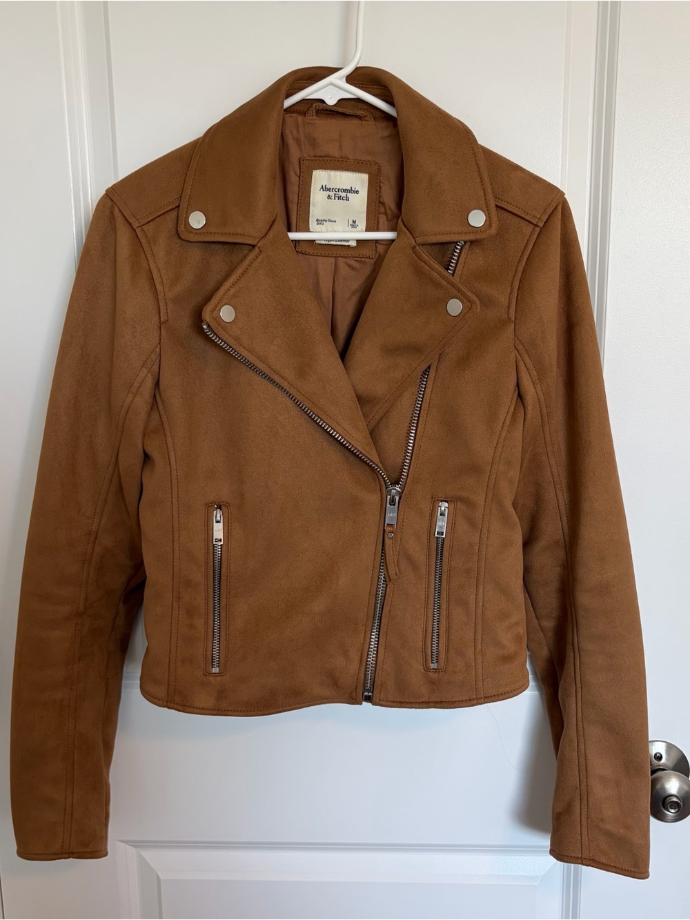 Abercrombie & Fitch Womens Brown Suede Vegan Leather Moto Jacket